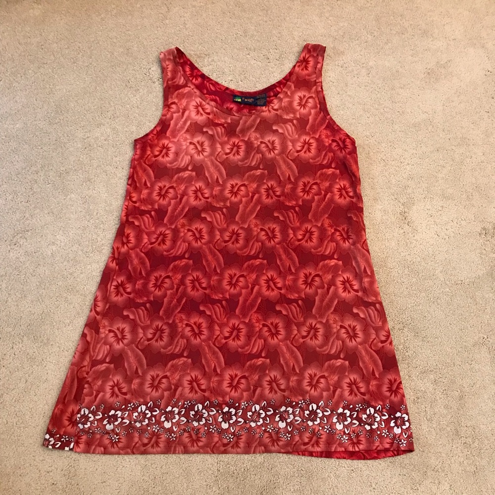 Roundy Bay y2k Sundress Beach Cover Up Womens Large Red Orange Tropical FLAW